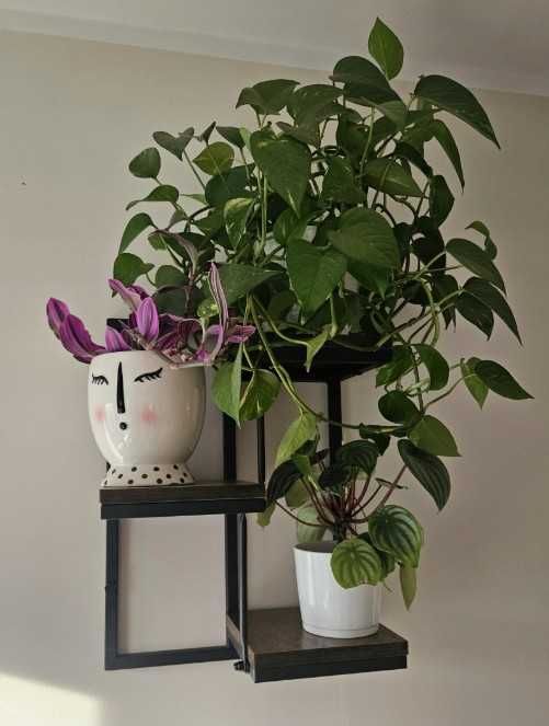 Kwietnik Ścienny Wiszący Metalowy Rustykalny 3 Półki Postarzany Dąb