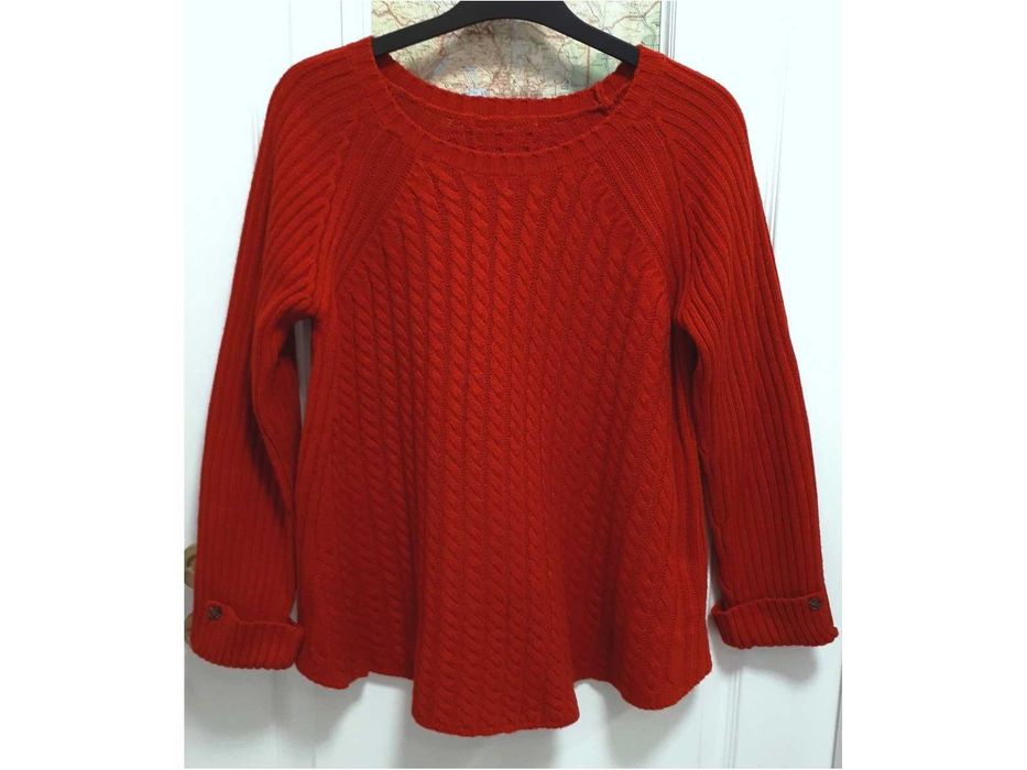 Sweterek S 36 czerwony TU Sainsbury's prążki warkocz