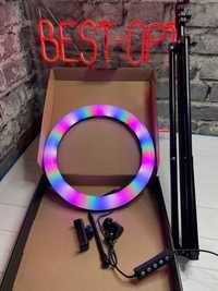 Кольцевая RGB селфи лампа, 26 см  Селфи - кольцо с пультом MJ26+штатив