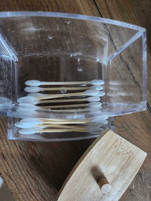 pojemnik łazienkowy na patyczki waciki bambusowa pokrywka nowy