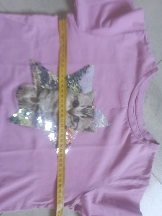 Koszulka, T-shirt dziewczęcy 134 kotek, hm, h&m