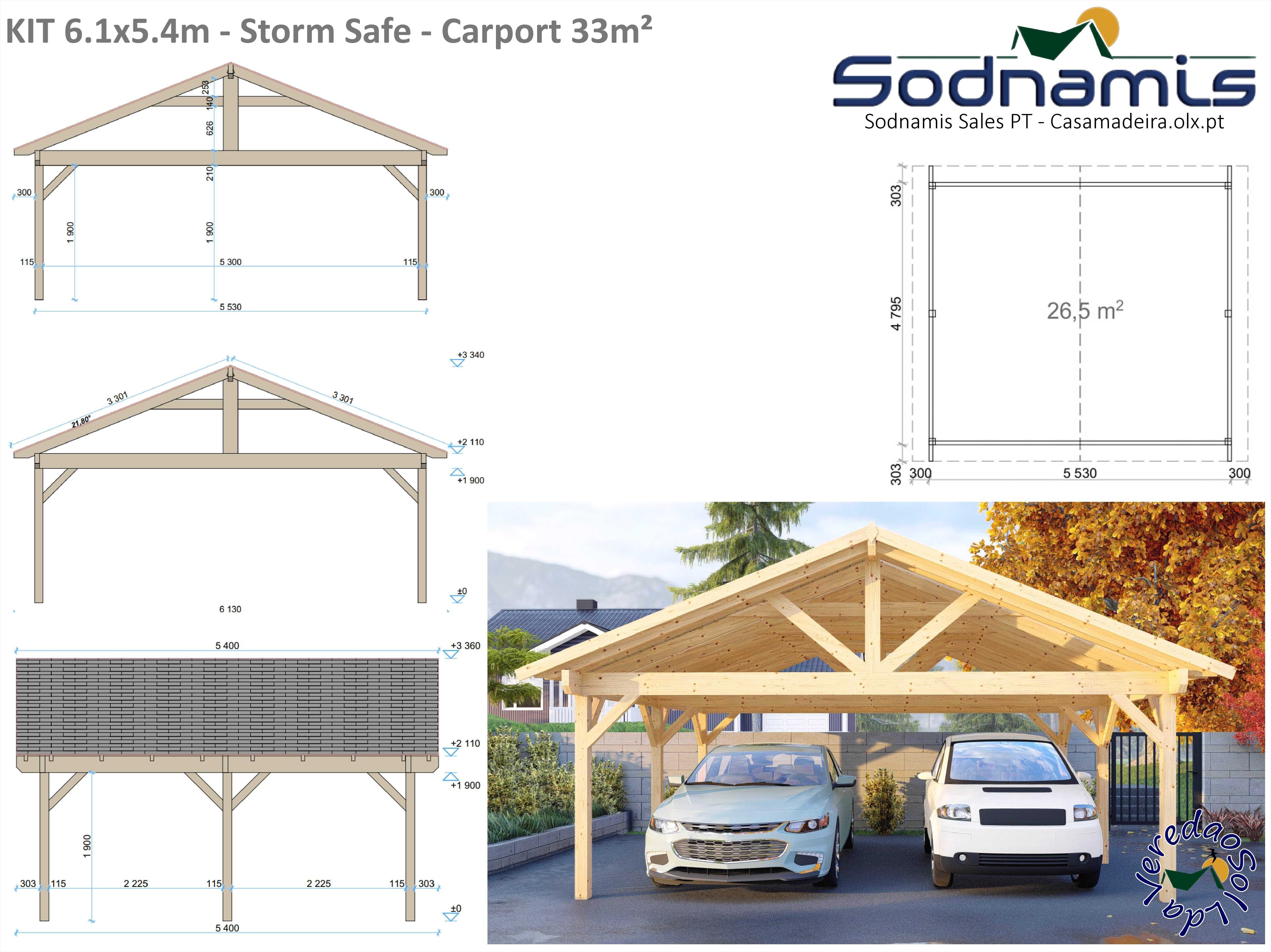 KIT Storm Safe 33m² - Estável otimo por telhas cerâmicas Casa madeira