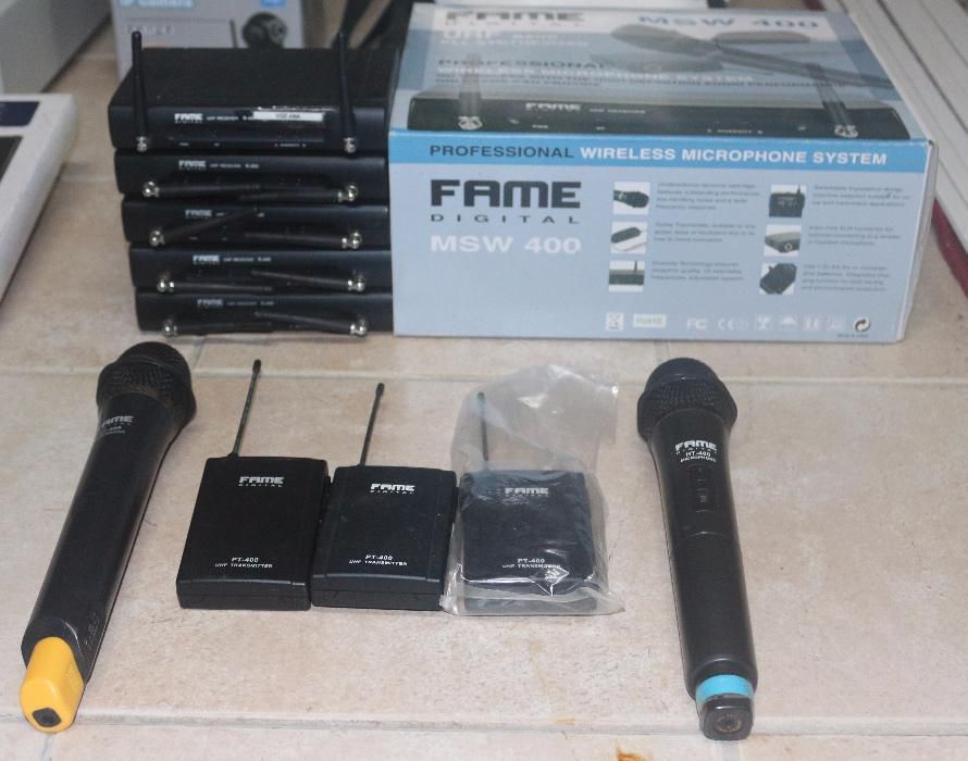 5 Recetores Fame R-400 UHF + 2 mic + 3 emissores