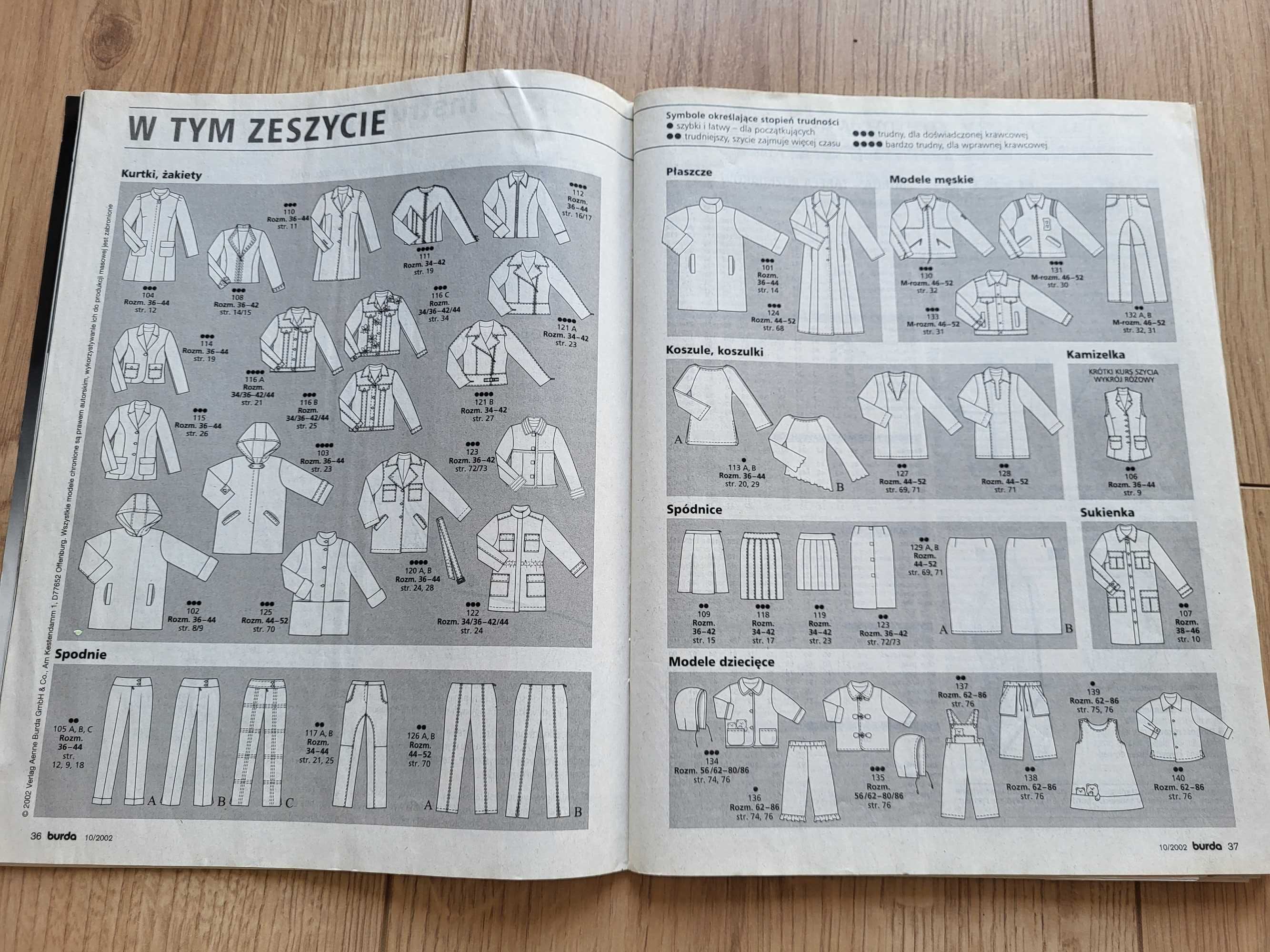 burda 10/2002 gazeta z wykrojami