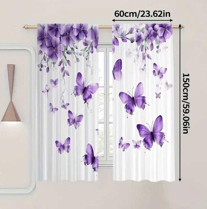 ZASŁONY 2D 60x150cm MOTYLE Z Motywem Orchidei na tunelu 2szt h161
