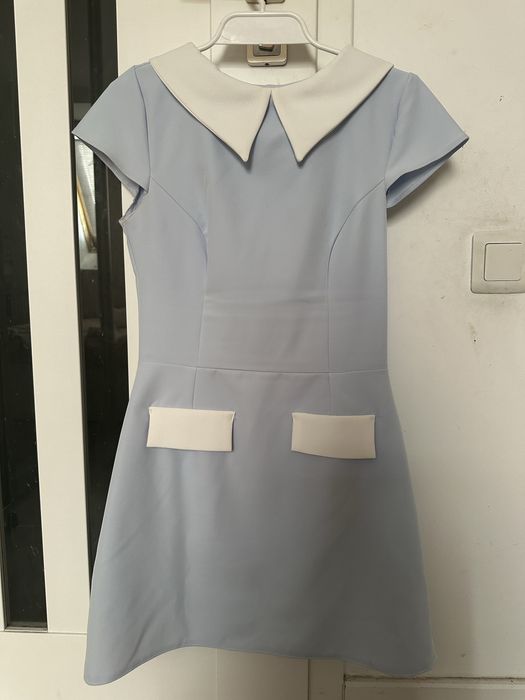 Sukienka NB Polina Madam Rock roz XS/S Nikola błękitna biały kołnierz