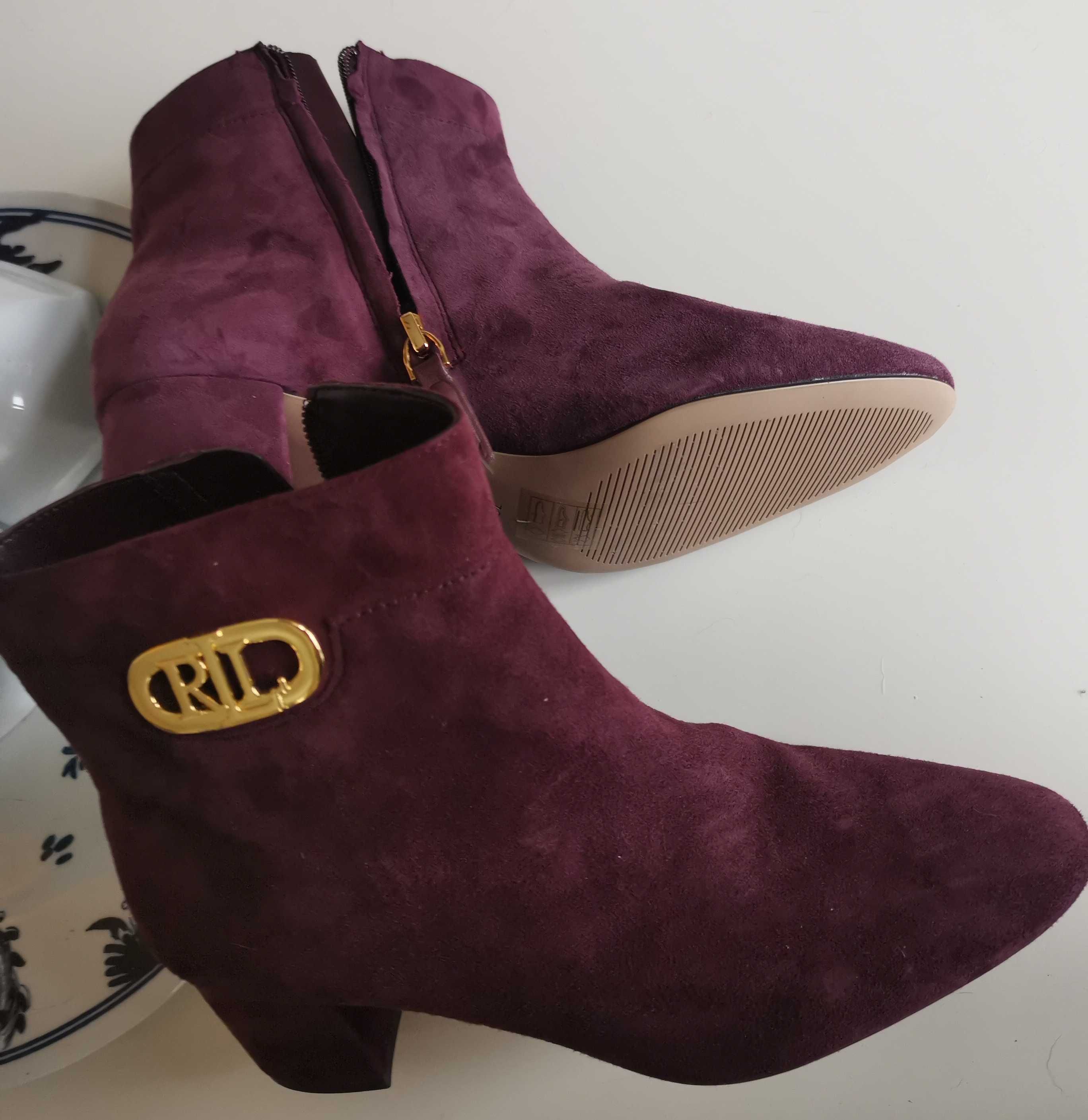 Ralph Lauren nowe botki sliwkowy zamsz r.37 maly obcas