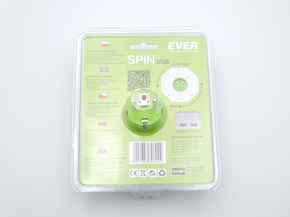 Nowa Listwa zasilająca Ever SPIN USB z ładowarką 2xUSB turystyczna