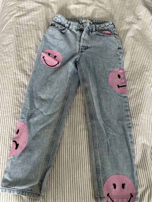 Designerskie jeansy DENIM z grafiką smiley face emotki (rozm. 32