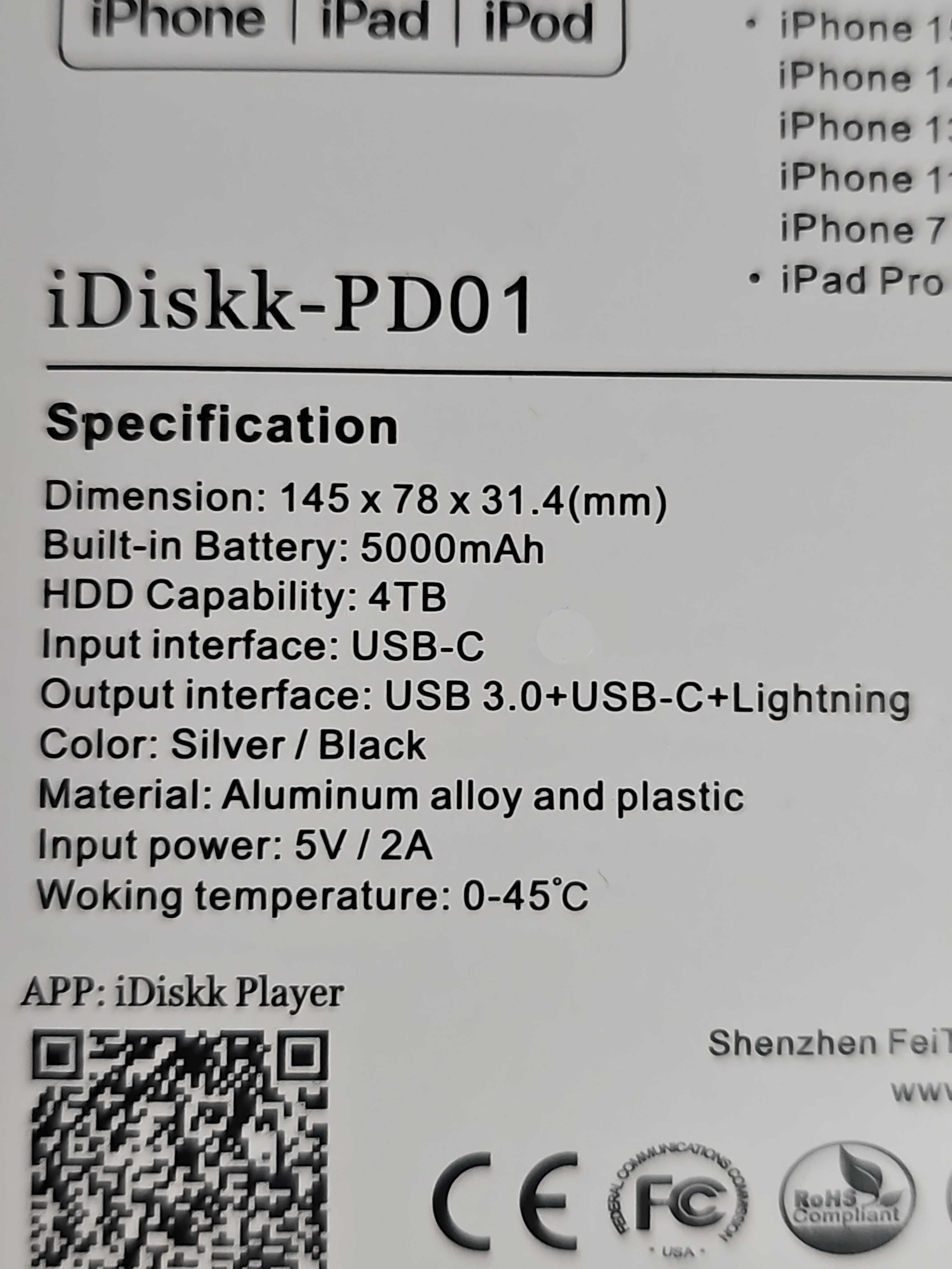 iDiskk Zewnętrzny dysk twardy 4 TB Lightning z certyfikatem MFi