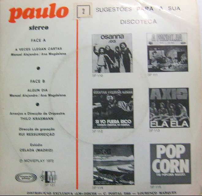 Vinyl, Single 45rpm - Paulo de Carvalho - As veces llegan cartas