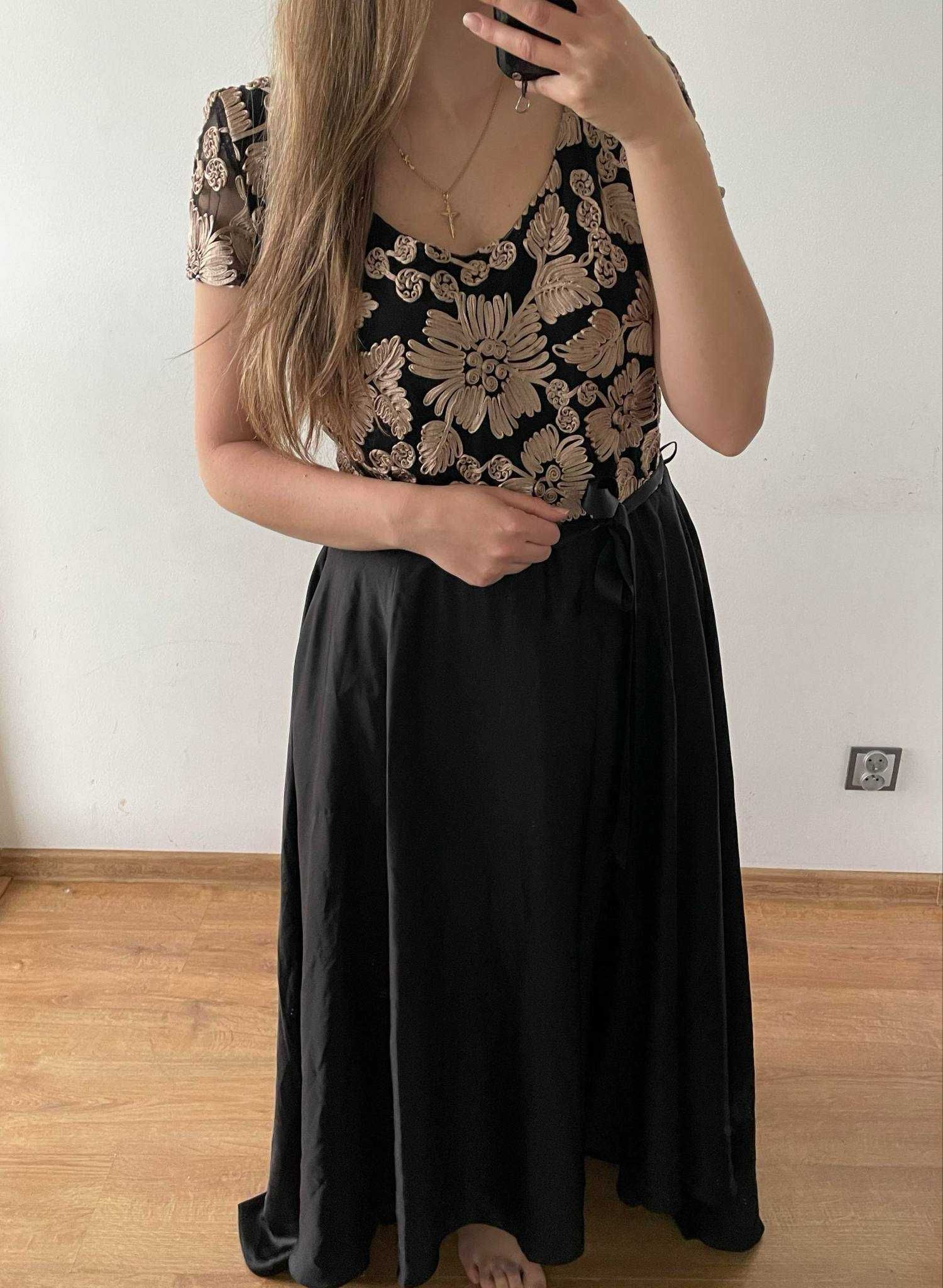 Swing czarna długa maxi sukienka asymetryczna 46 3xl