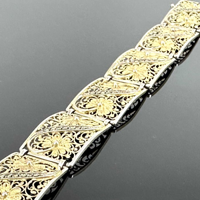 Srebro - Srebrna bransoletka pozłacana z Markazytami