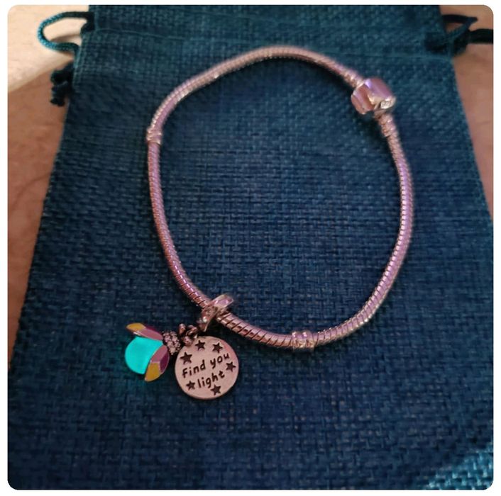 Nowa bransoletka srebrna 20 cm +charm świetlik świecący