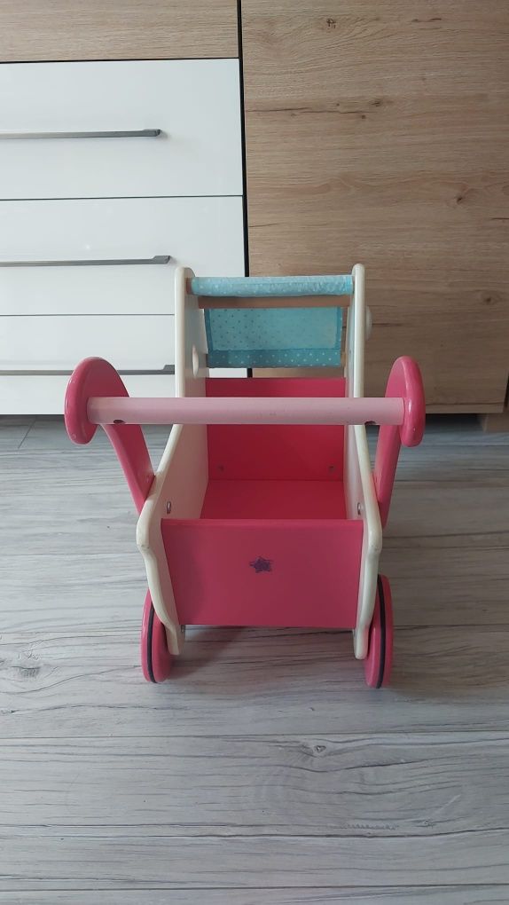 Drewniany wózek dla lalek w stylu RETRO