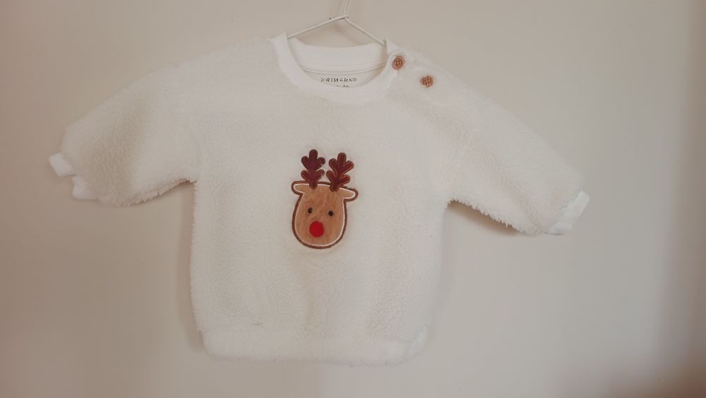 Sweterek święteczny z reniferem r. 62 dla dziewczynki lub chłopca
