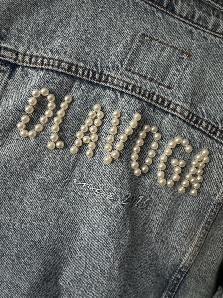 Kurtka jeansowa O la Voga uniwersalna z perełkami