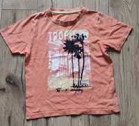 Koszulka t-shirt chłopięcy pomarańczowy palmy 122-128