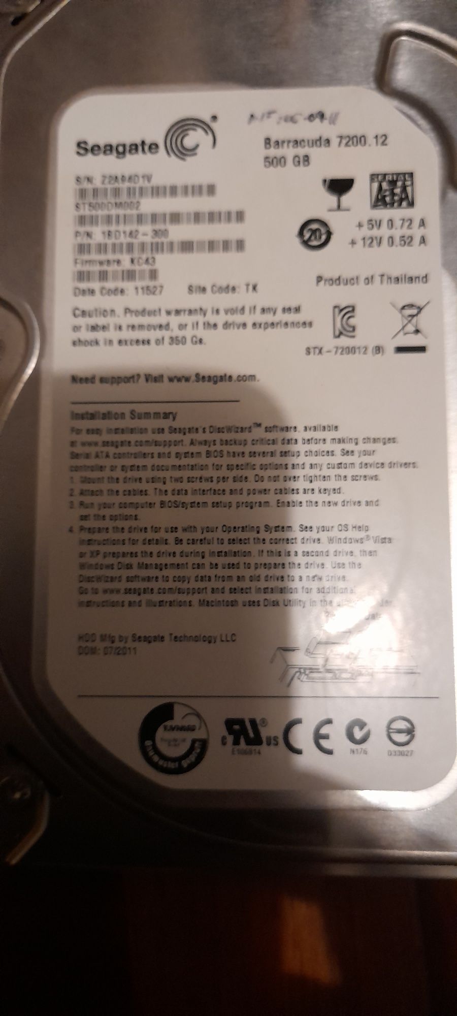 Vendo Disco rigido 3.5 seagate barracuda 500gb 7200 rpm st500dm02

A f