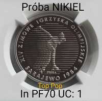 PF70 Próba NIKIEL 1983 Olimpiada Sarajewo 500zł JEDYNA MAX nota 70