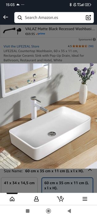Lavatório rectangular novo em caixa