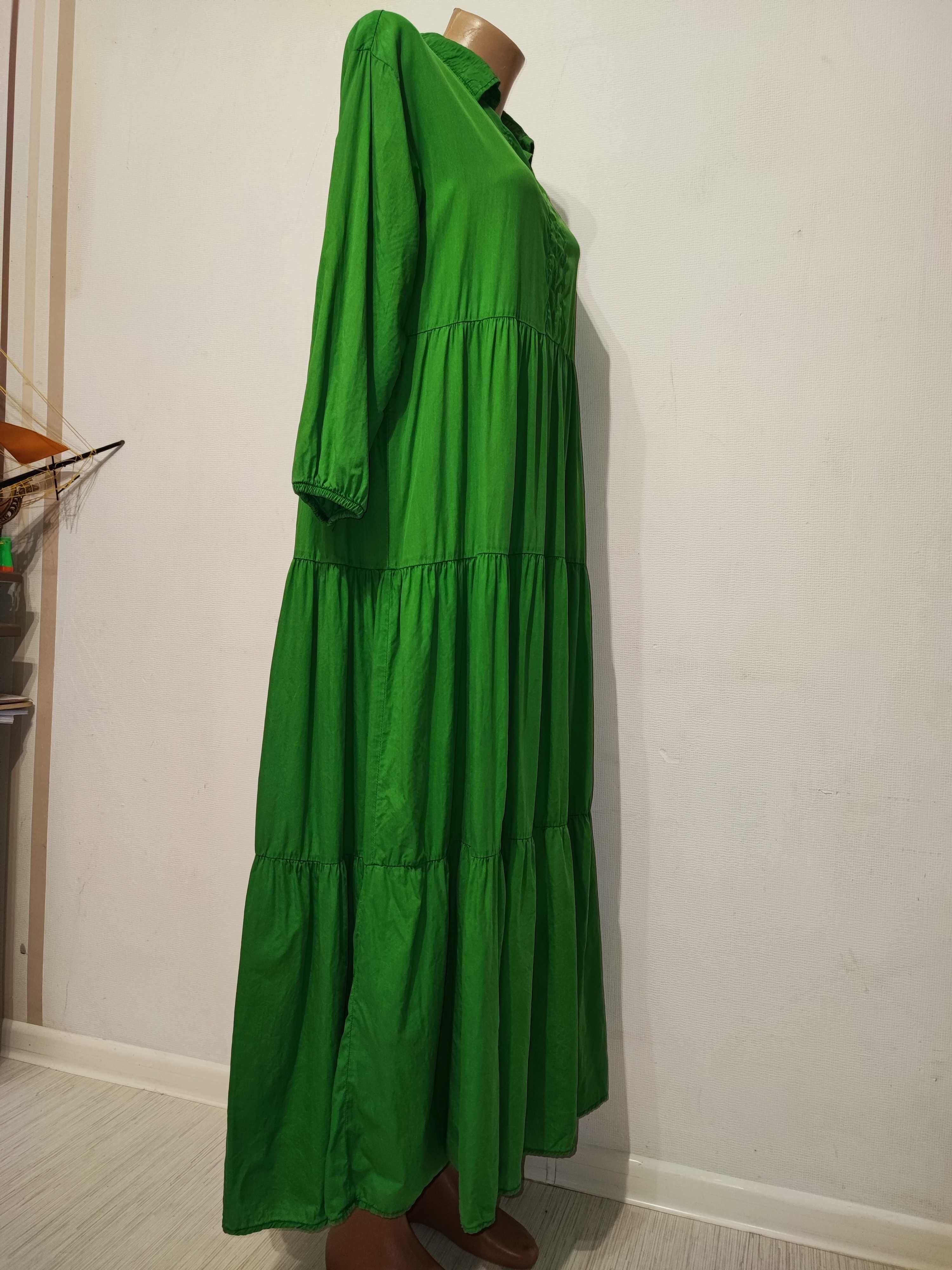 Довга зелена ярусна сукня Zara 38 М платя міді