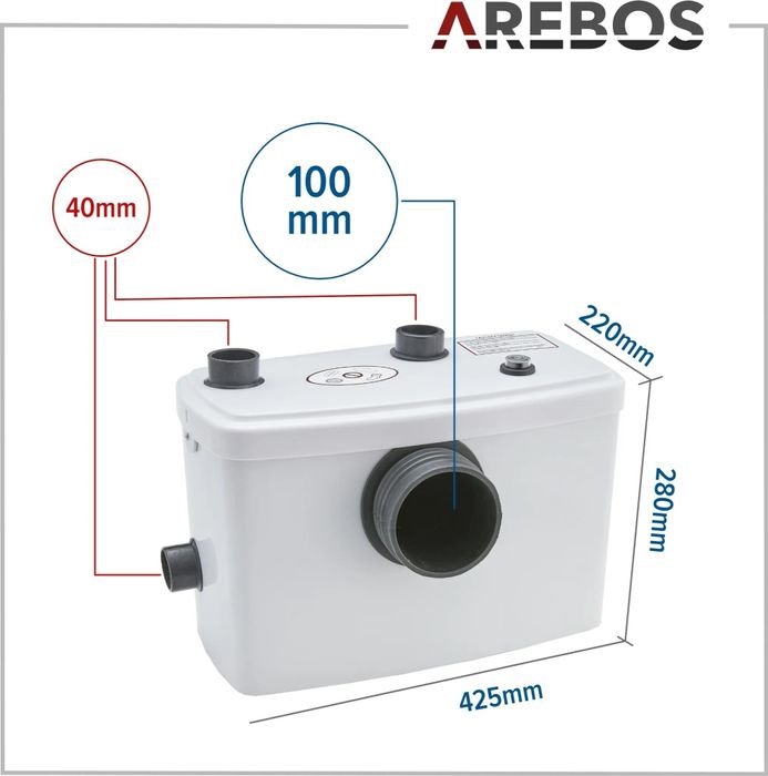 Pompa ściekowa AREBOS 600 W | 100 l/min, do WC prysznica przepompownia
