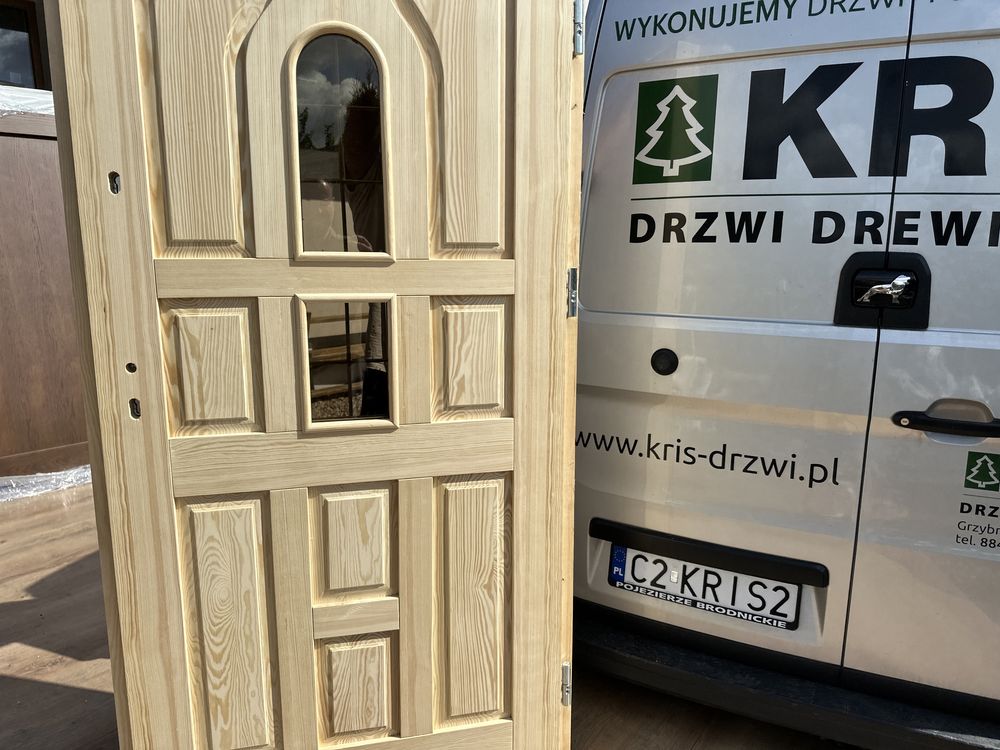 Drzwi zewnętrzne drewniane lite sosnowe Na każdy wymiar Dostawa Polska