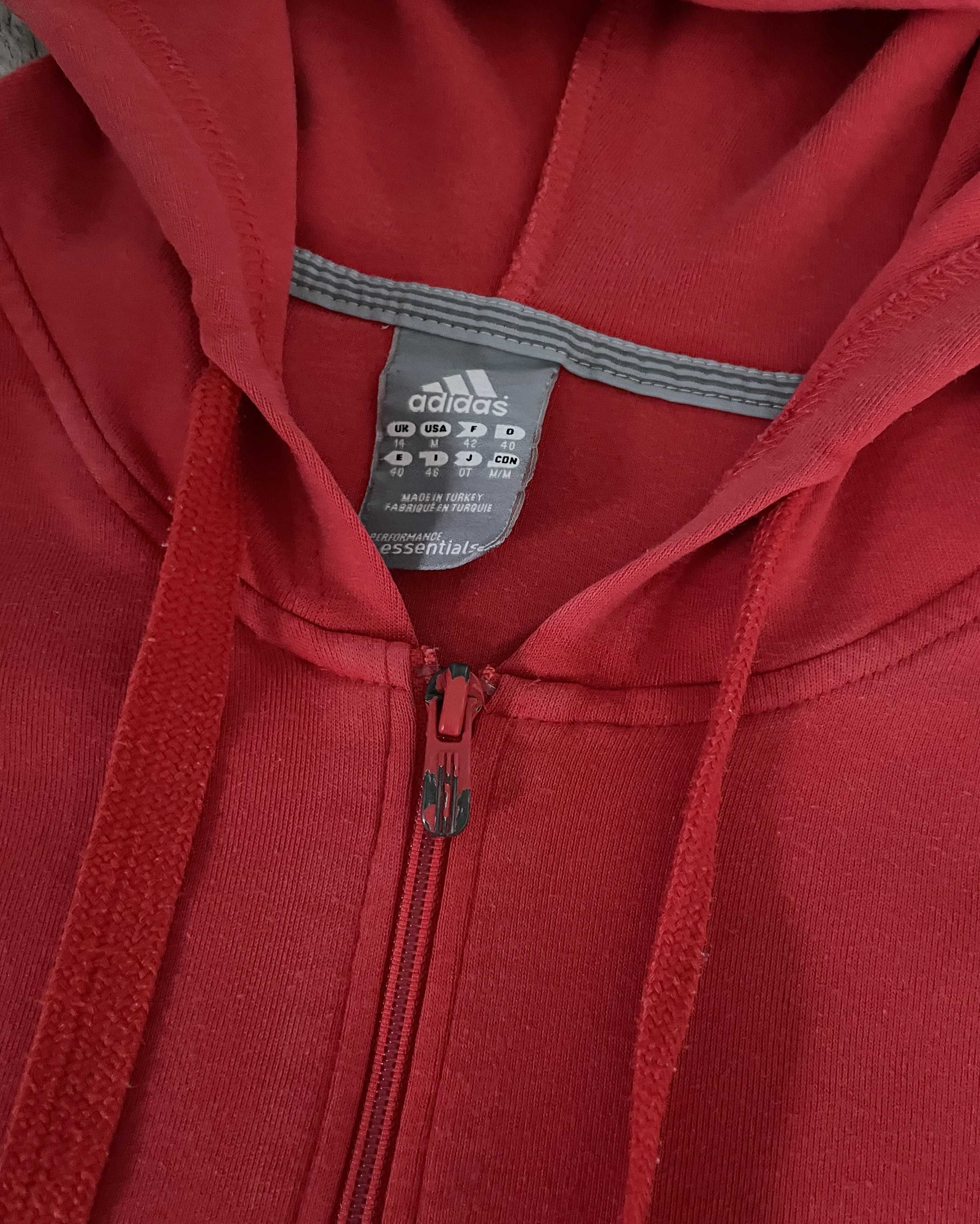 Bluza z kapturem na zamek czerwona Adidas rozmiar M (38)