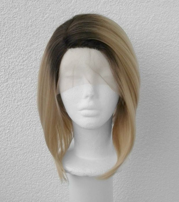 Blond peruka lace front jasna brązowa z odrostem bob wig cosplay