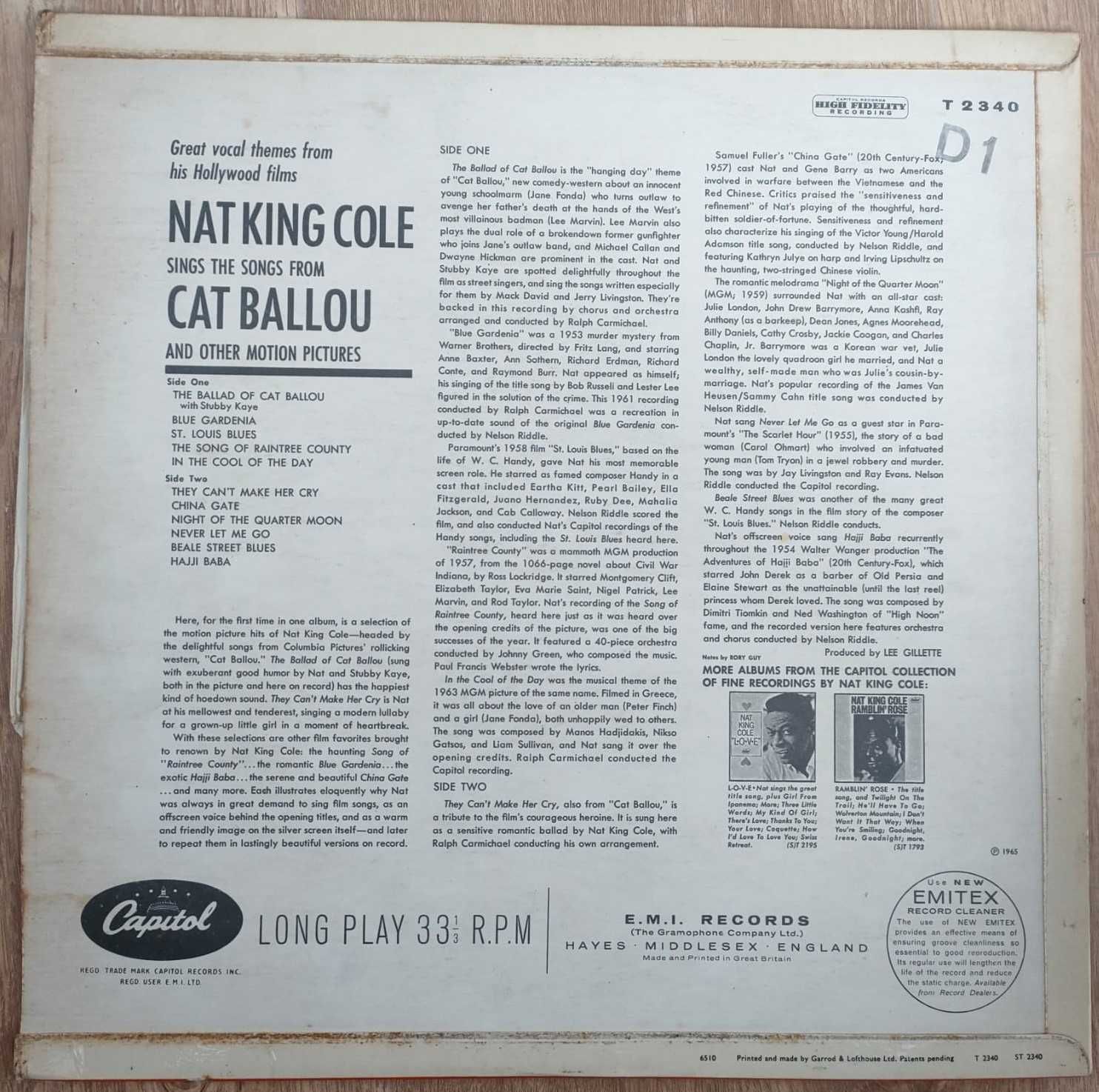 Disco de Vinil "Nat King Cole Sings His Songs From Cat Ballou"