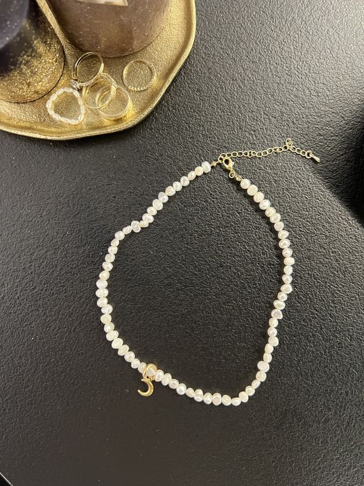 Naszyjnik Perły słodkowodne złoty zawieszka księżyc