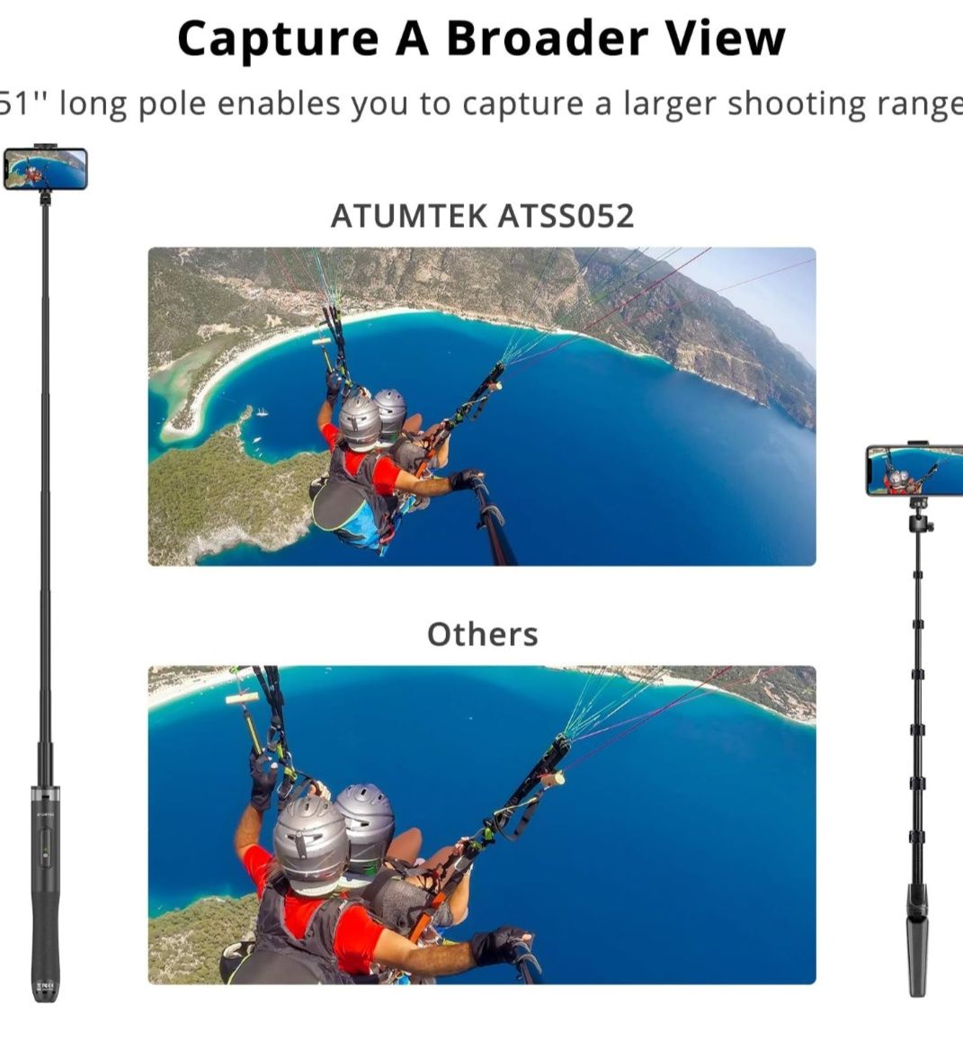 Statyw Selfie Stick, Uchwyt Tripod, z Pilotem, Bluetooth, do 130 cm, c