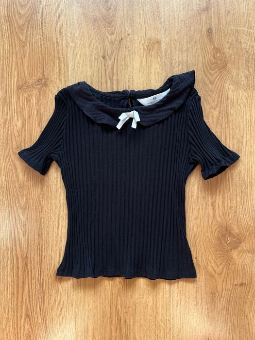 Bluzka  z krótkim rękawem dla dziewczynki czarna, rozmiar 122/128, H&M