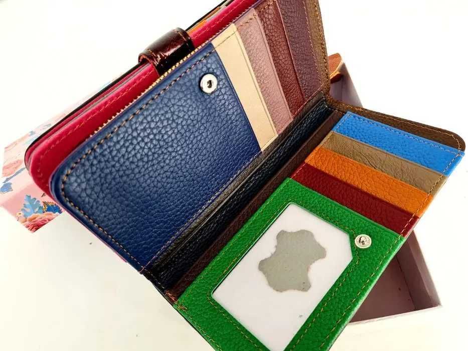 Patchwork portfel skórzany damski modny stylowy ekstra wzór nowy