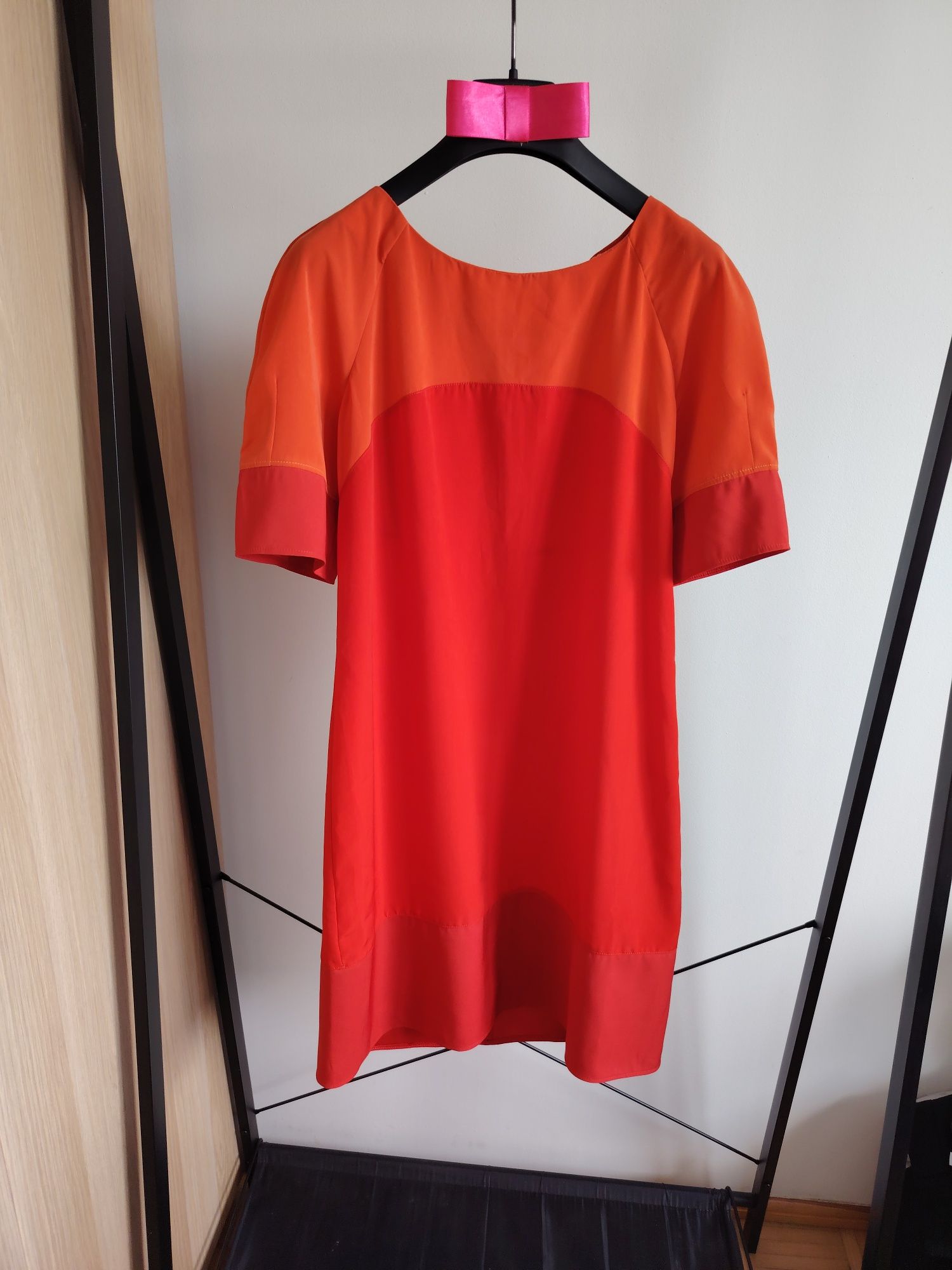 Dorothy Perkins pomarańczowo-czerwona sukienka midi 38