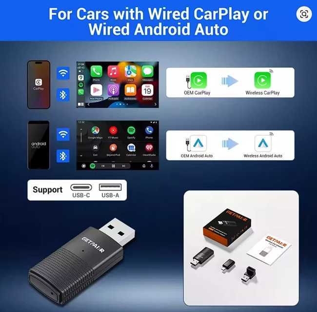 Adaptador WiFi para Android Auto e Carplay