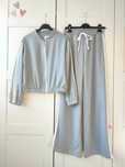 Komplet dres spodnie wide leg na wysokim stanie popiel dzianina M L