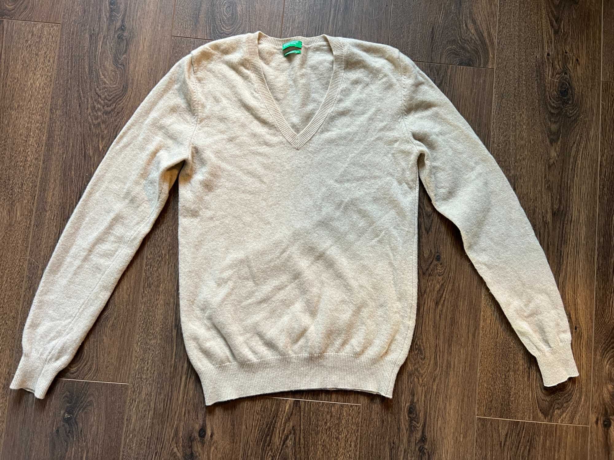Sweter wełniany Benetton M 38 beżowy 100% wełna