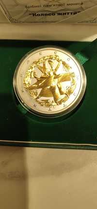 Коллекционная монета "Колесо жизни" серебро+позолота