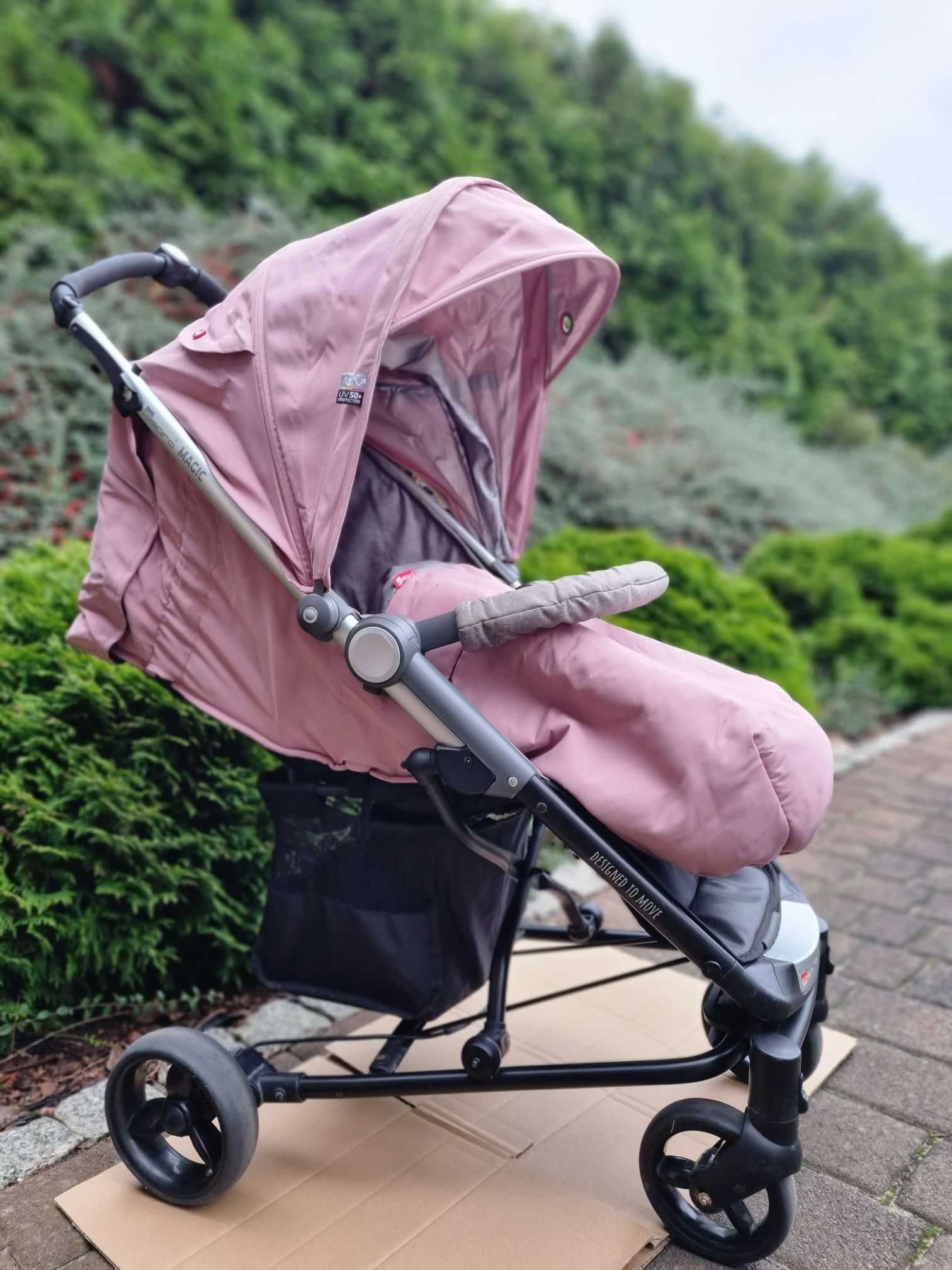Wózek Baby Design ESPIRO MAGIC + ochraniacz na nóżki - różowo szary