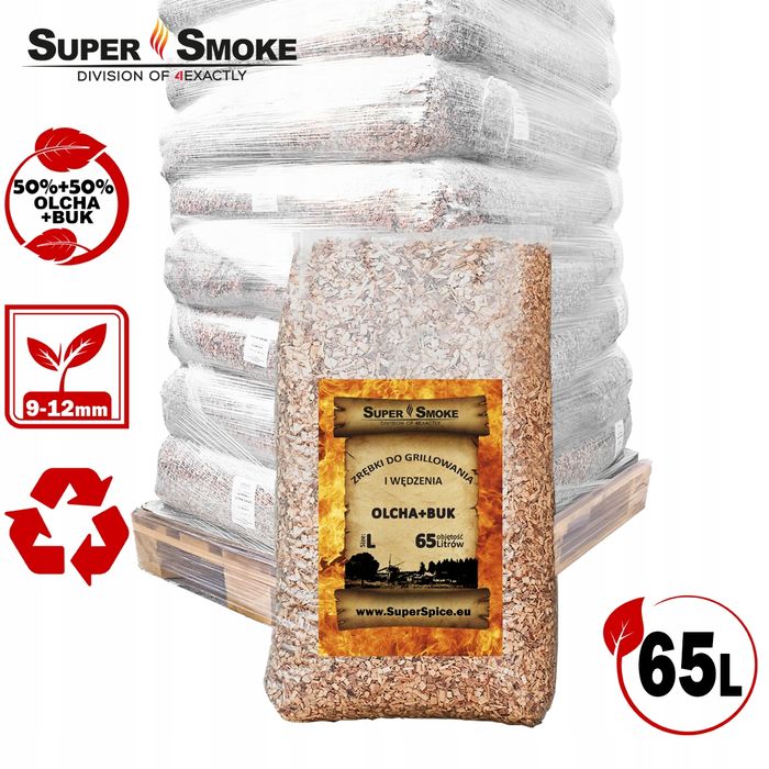 Zrębki Wędzarnicze SuperSmoke OLCHA+BUK KL-10 (9-12mm) Large 65 Litrów