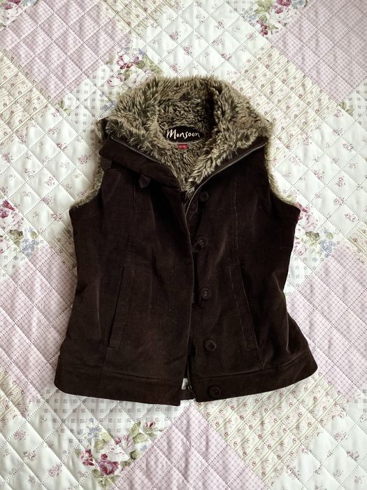 Brązowy bezrękawnik kamizelka z futerkiem M 38 monsoon vintage