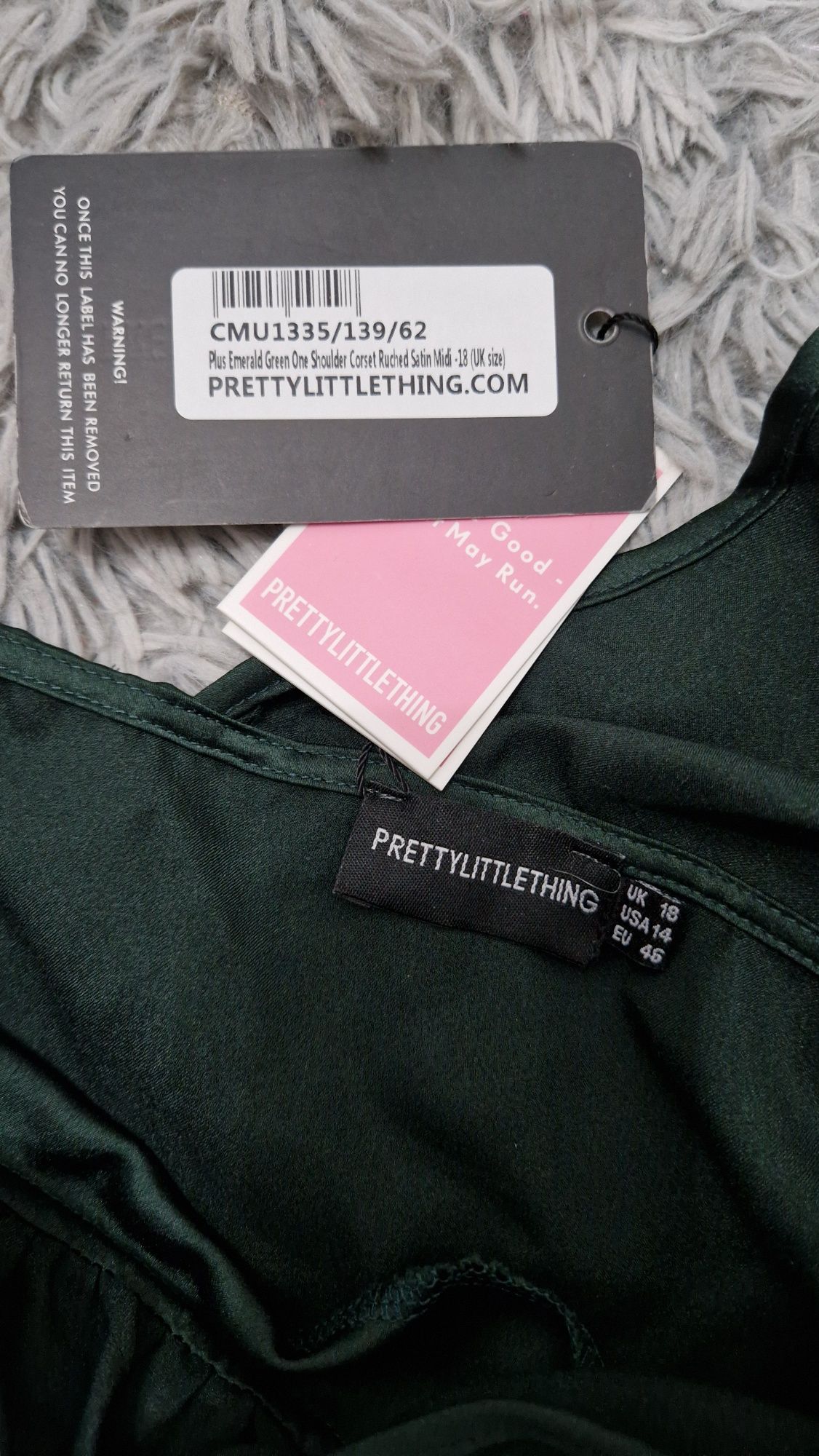 Nowa sukienka Prettylittlething, butelkowa zieleń, drapowana  44/46