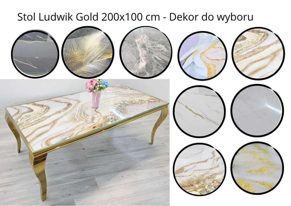 Stol Ludwik Gold 200x100 cm Dekor do wyboru