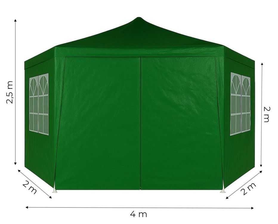 NAMIOT OGRODOWY z oknami pawilon 2x2x2m Zielony - SZEŚCIOKĄTNY
