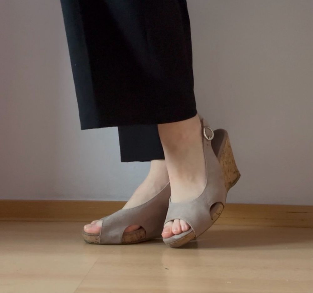 buty na koturnie zgaszony fiolet buty damskie fioletowe