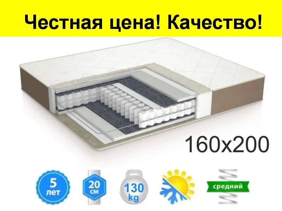 Матрас ортопедический 160х200 для двуспальной кровати Usleep Idealplus