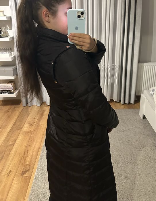 Kurtka pikowana długa z kołnierzem zimowa