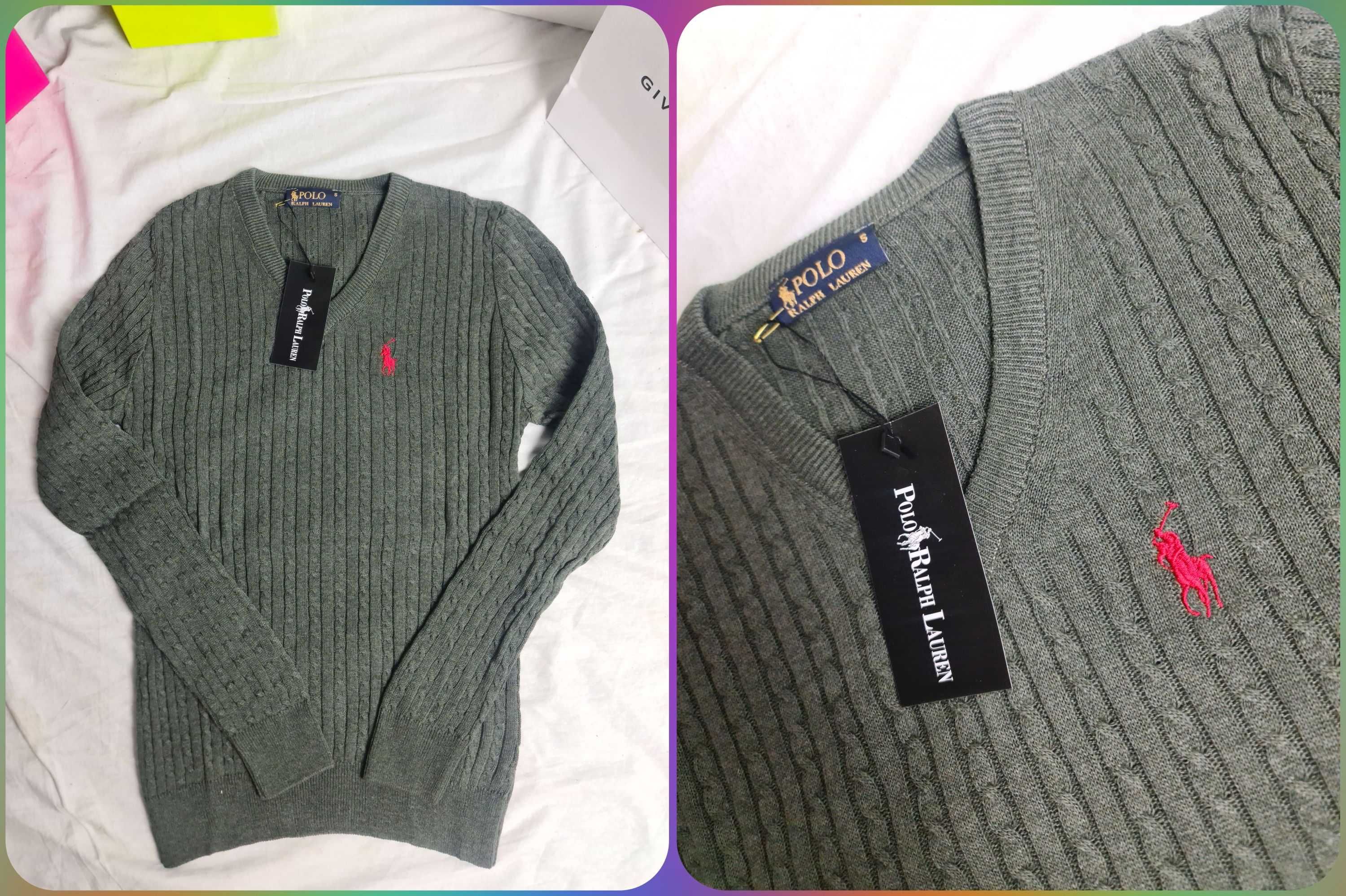 Sweter damski w serek ralph lauren kolory hit